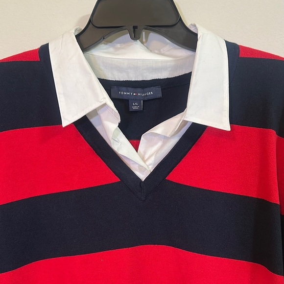 Tommy Hilfiger Navy and Red Layered Look Sweater - Picture 4 of 5